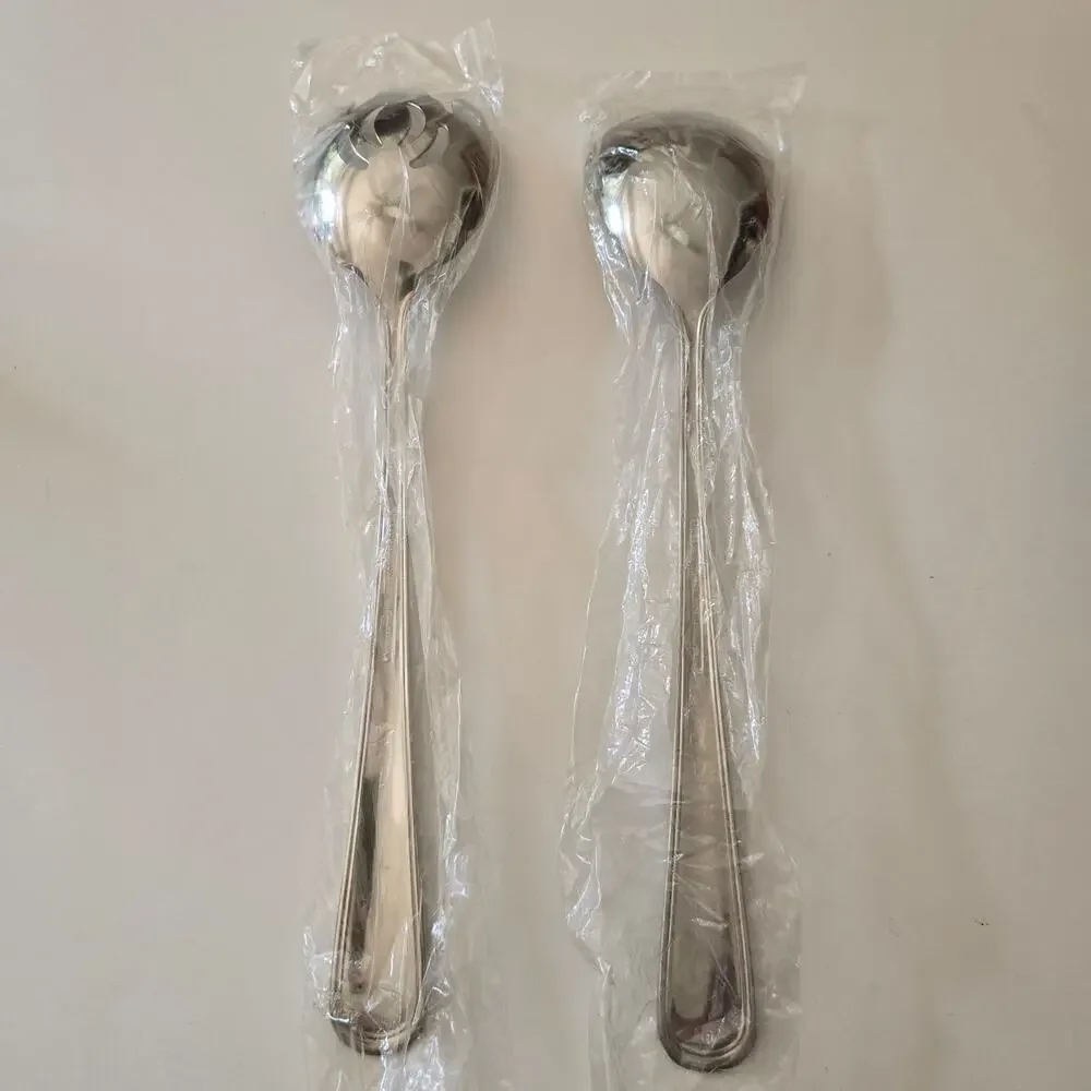 NIP Reed & Barton Woodbury Outline 18/10 Stainless Large Solid Serving Set (2)